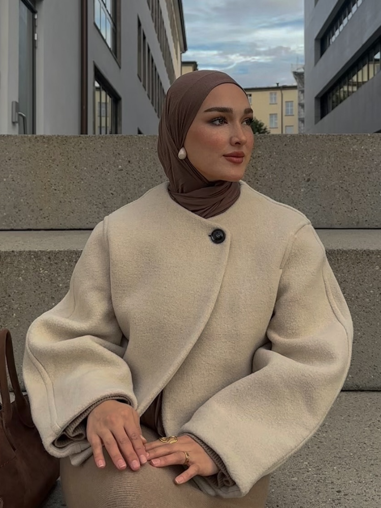 Damskie kurtki z domieszką wełny zapinane na jeden guzik Moda Casual O-neck Płaszcze z długim rękawem 2024 Nowa damska jesienna odzież wierzchnia do pracy