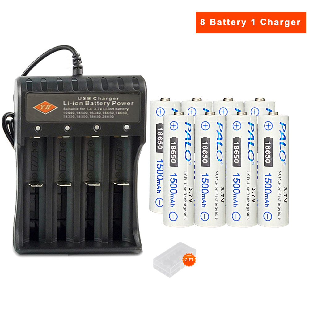 Batería recargable de litio 3,7 de 18650 V con cargador LED para linterna de juguete, batería de iones de litio 3,7 voltios 18650
