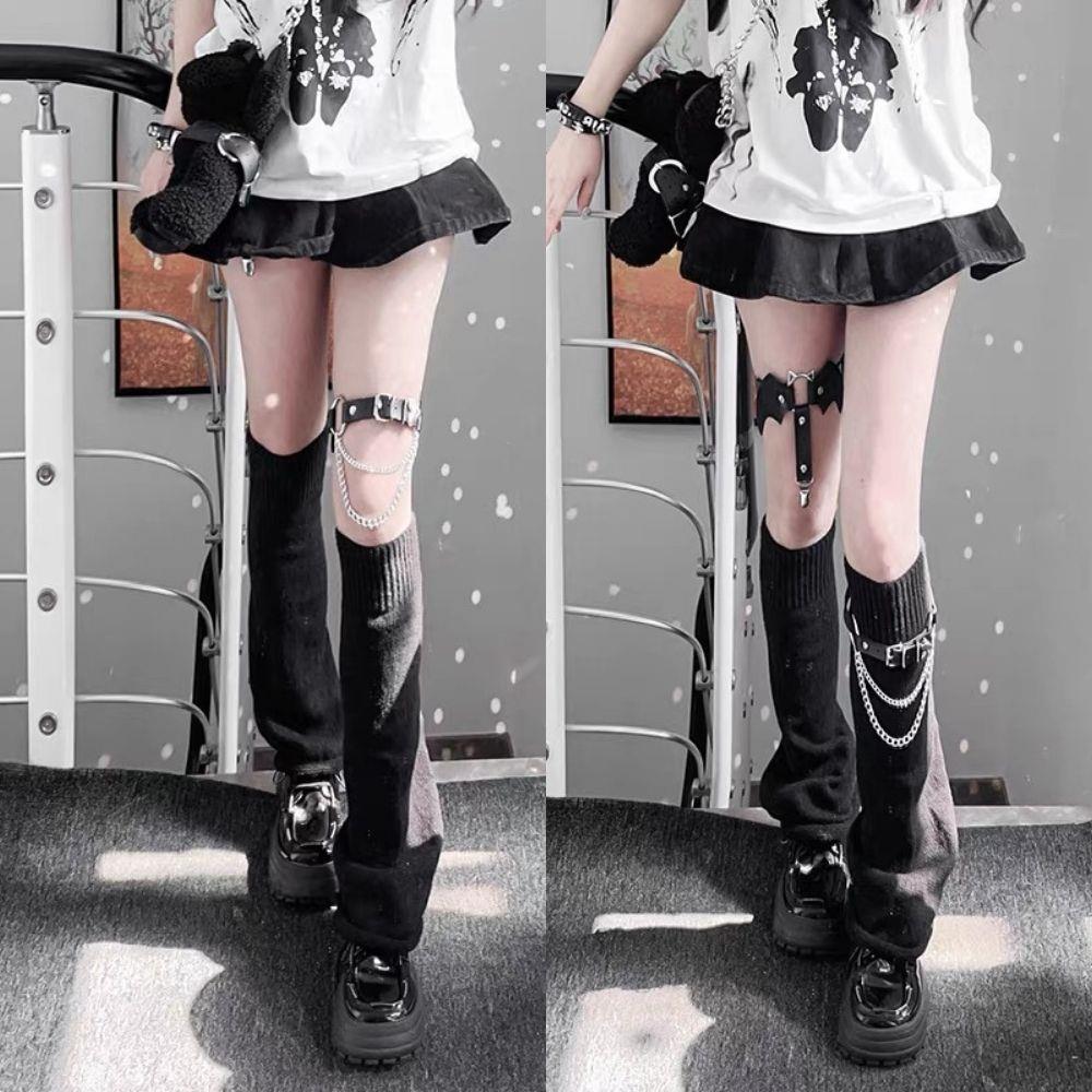 Y2K Punk Knitted Leg Warmers Lolita Socks Flared Knitted Long Warmers Foot Cover Striped Jk Autumn Legwarmer Thigh High Lolita