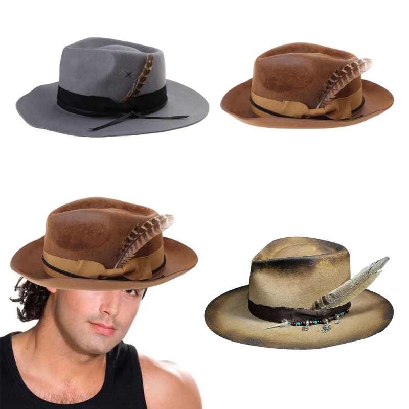 Chapeau Trilby de Style britannique pour hommes et femmes, chapeau Trilby en laine pour carnaval en détresse, chapeau d'hiver et d'automne avec plumes conçues