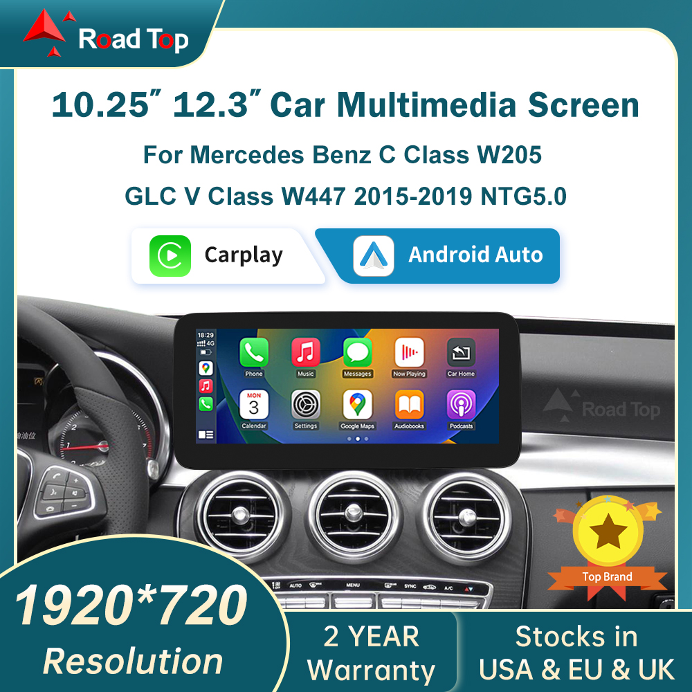RoadTop Wireless CarPlay Android Auto มัลติมีเดีย Linux สําหรับ Mercedes-Benz C Class W205 GLC V Class W447 NTG 5.0 2015-2018