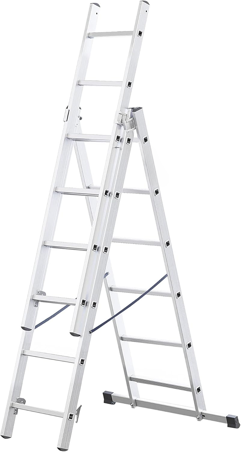 Startseite - Aluminium-Leiter - 3x6 Sprossen - Max. 2.97 m lang - Max. Arbeitshöhe 3,98 m - bis 150 kg - 3-teilig - Mehrzweck-, Steh-,