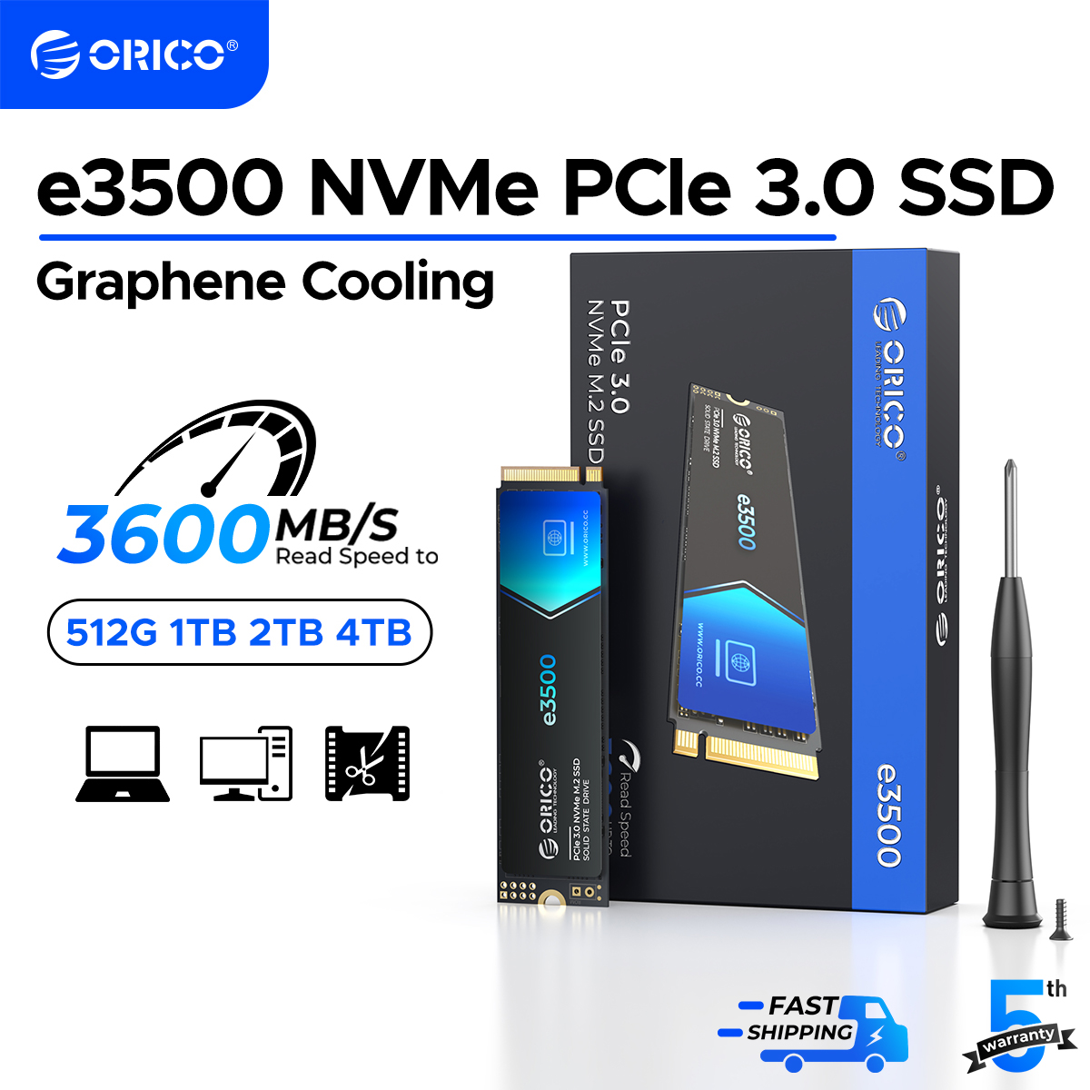 ORICO M.2 NVMe SSD 1TB PCIe3.0 3500MB/s 2280 PCIe Gen3x4 NVMe 内蔵ソリッドステートドライブ ラップトップ/デスクトップ用 3D NAND 5 はい