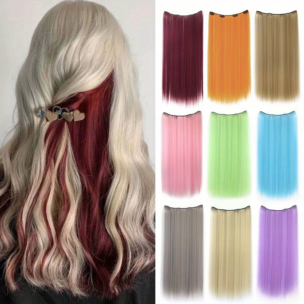 Synthetische gekleurde highlighter clip-in hairextensions Lange rechte oorhangende verfpruik Kleur Dun naadloos nephaar