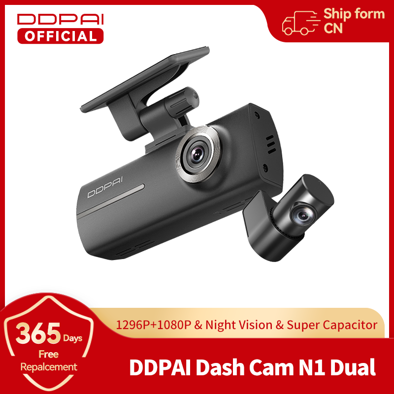 DDPAI Dash Cam N1 grabación frontal y trasera Dual NightVIS 1296P cámara de salpicadero grabadora coche DVR 24H modo de estacionamiento WIFI y Control por aplicación