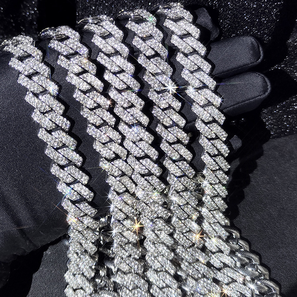 14 мм Iced Out Prong кубинская цепочка-цепочка для мужчин и женщин, 2-рядное ожерелье со стразами, ромб Майами, ювелирные изделия в стиле хип-хоп, оптовая продажа