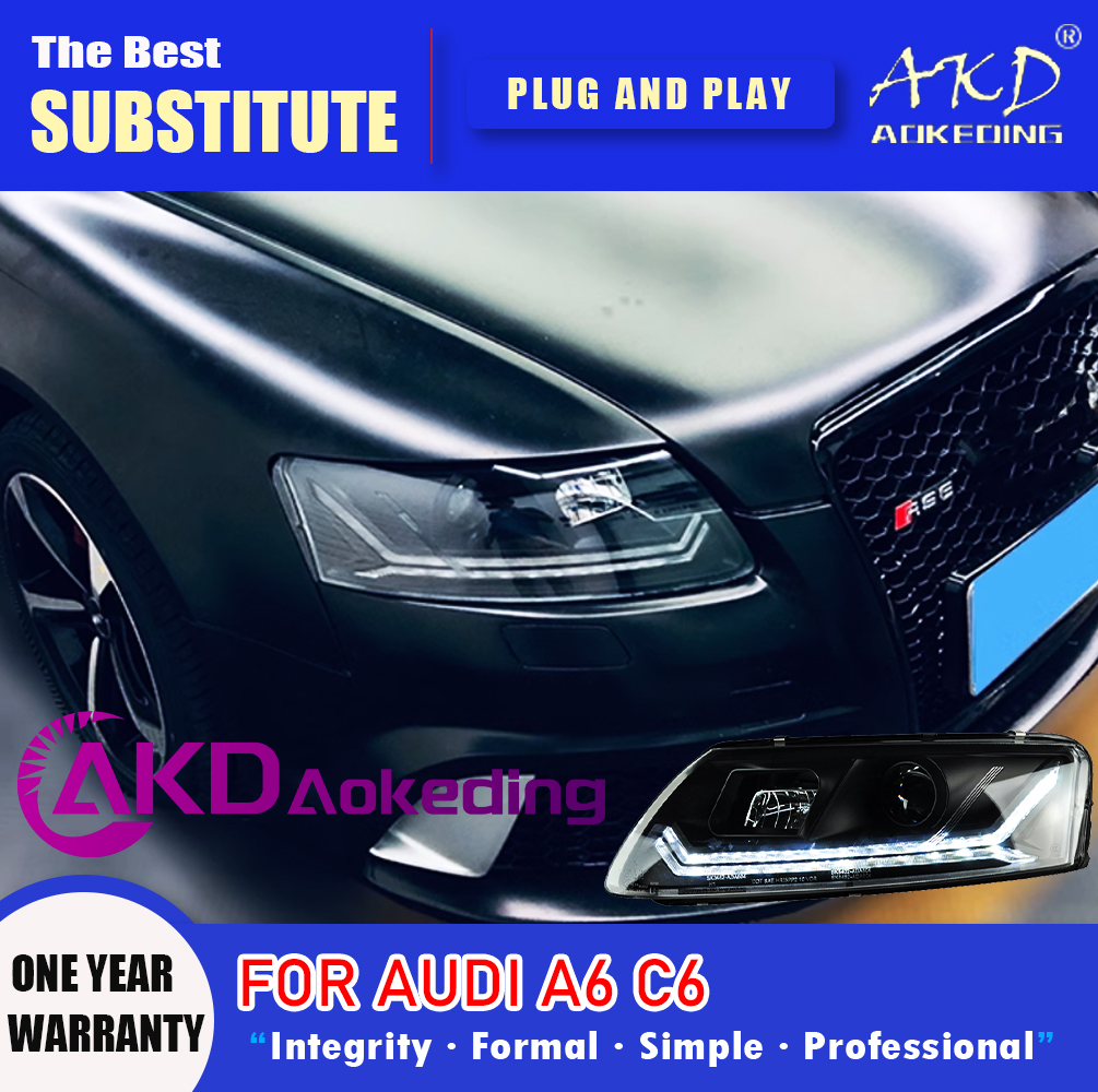 AKD Head Lamp for AUDI A6 C6 LED Headlight 2005-2012 Headlights A6L DRL Turn Signal High Beam Angel Eye Projector Lens