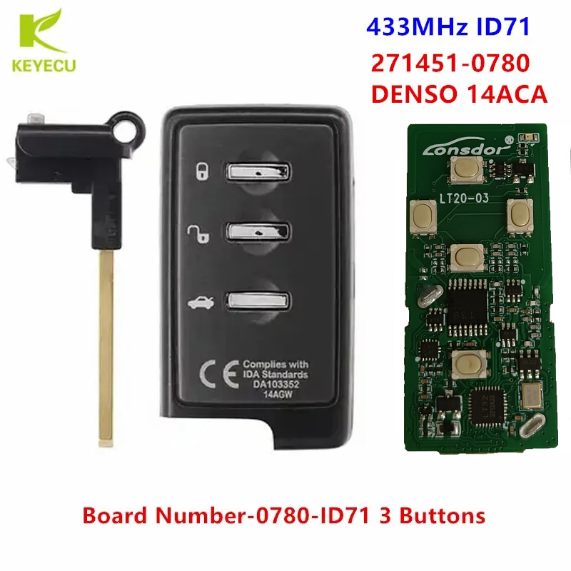 Умный дистанционный ключ KEYECU, 3 кнопки, 433 МГц, ID71, 271451-0780, DENSO 14ACA для Subaru Forester, Impreza, Legacy 2007-2014, артикул: 88835AG010