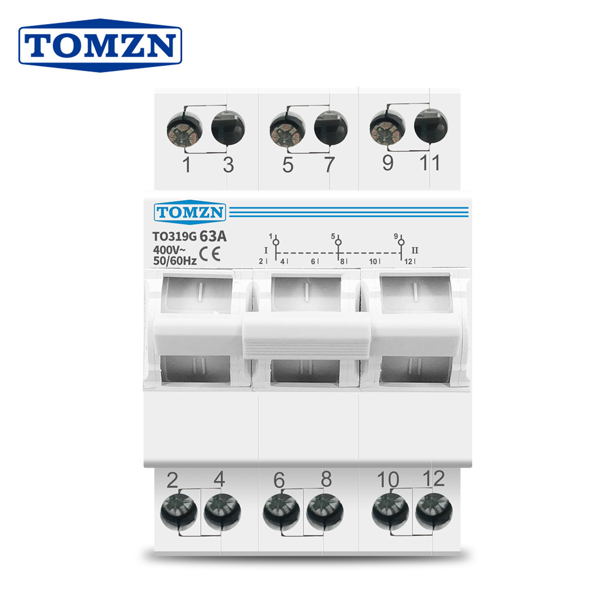 Interruptor de Transferencia Manual de Doble Potencia TOMZN 3P 380V AC 40A 63A MTS con Bloqueo y Disyuntor
