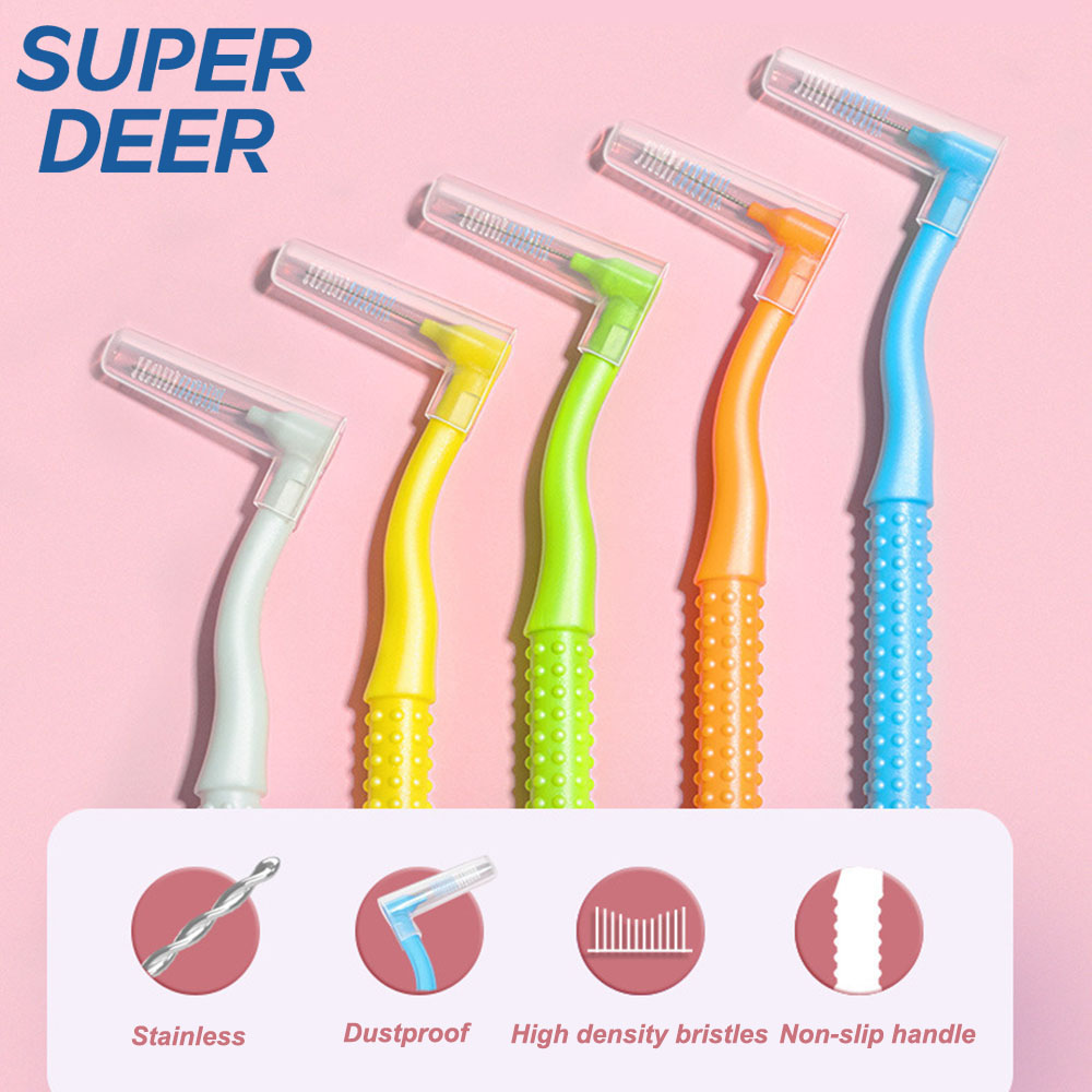 10 Uds. Cepillo Interdental en forma de L para adultos, cepillo de dientes de ortodoncia Push-Pull, limpieza entre los dientes, herramienta de cuidado de higiene bucal