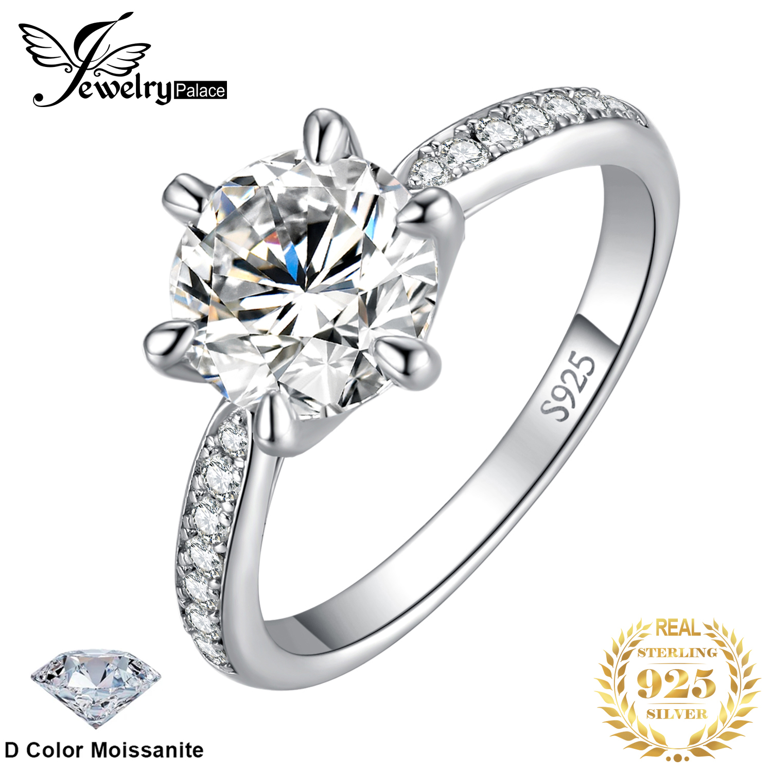 JewelryPalace Moissanite D Kleur 0.5ct 1ct 1.5ct 2ct 3ct Ronde S925 Sterling Zilveren Bruiloft Verlovingsring voor Vrouwen
