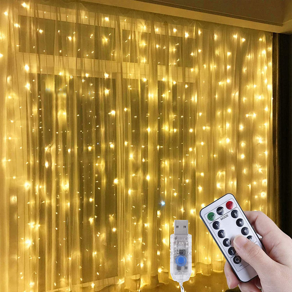 LED カーテンライト寝室のライト 3*3 メートル USB 妖精ストリング 8 モードリモートガーランド結婚式の家の寝室の装飾照明