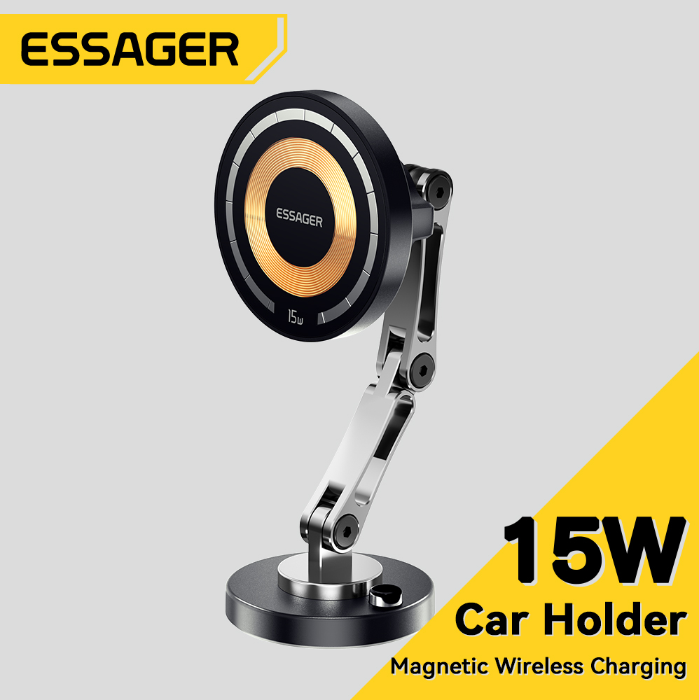 Essager 15W Magnetische Draadloze Auto Telefoon Houder Verstelbare Oplader Auto Voor Iphone 15pro Max Samsung Universele Telefoon Houder Stand