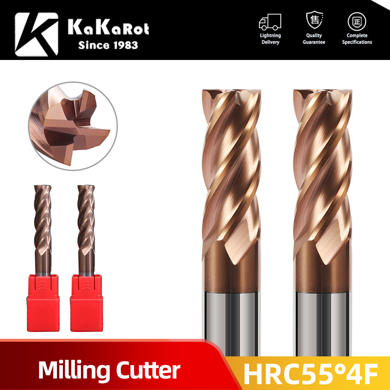 KaKarot HRC55 Fresa de topo de carboneto 1 2 4 5 6 8 10 12mm 4 flauta Fresa de corte de ferro CNC Maching EndMill Fresa