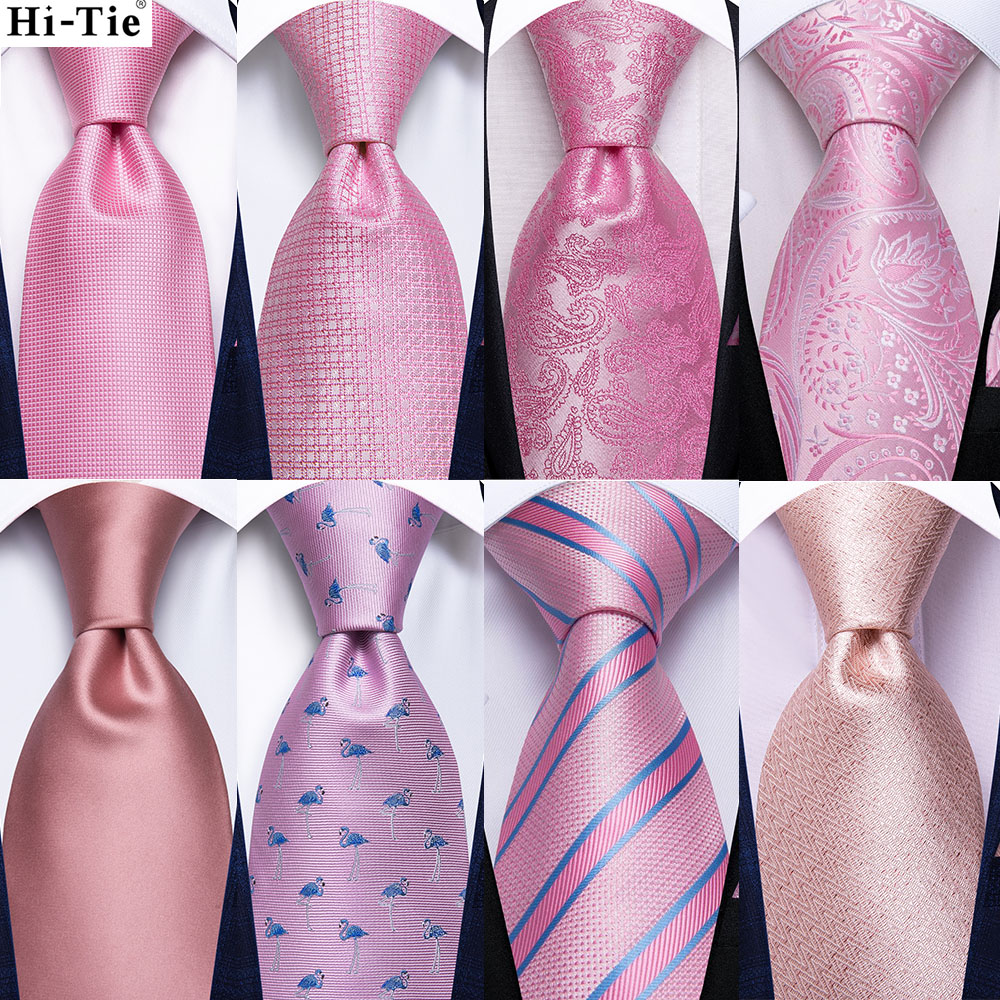 Hi-Tie Solid Rose Perzik Roze Mens Zijde Elegent Bruiloft Stropdas Fashion Design Stropdas Voor Mannen Kwaliteit Hanky Manchetknoop business Party
