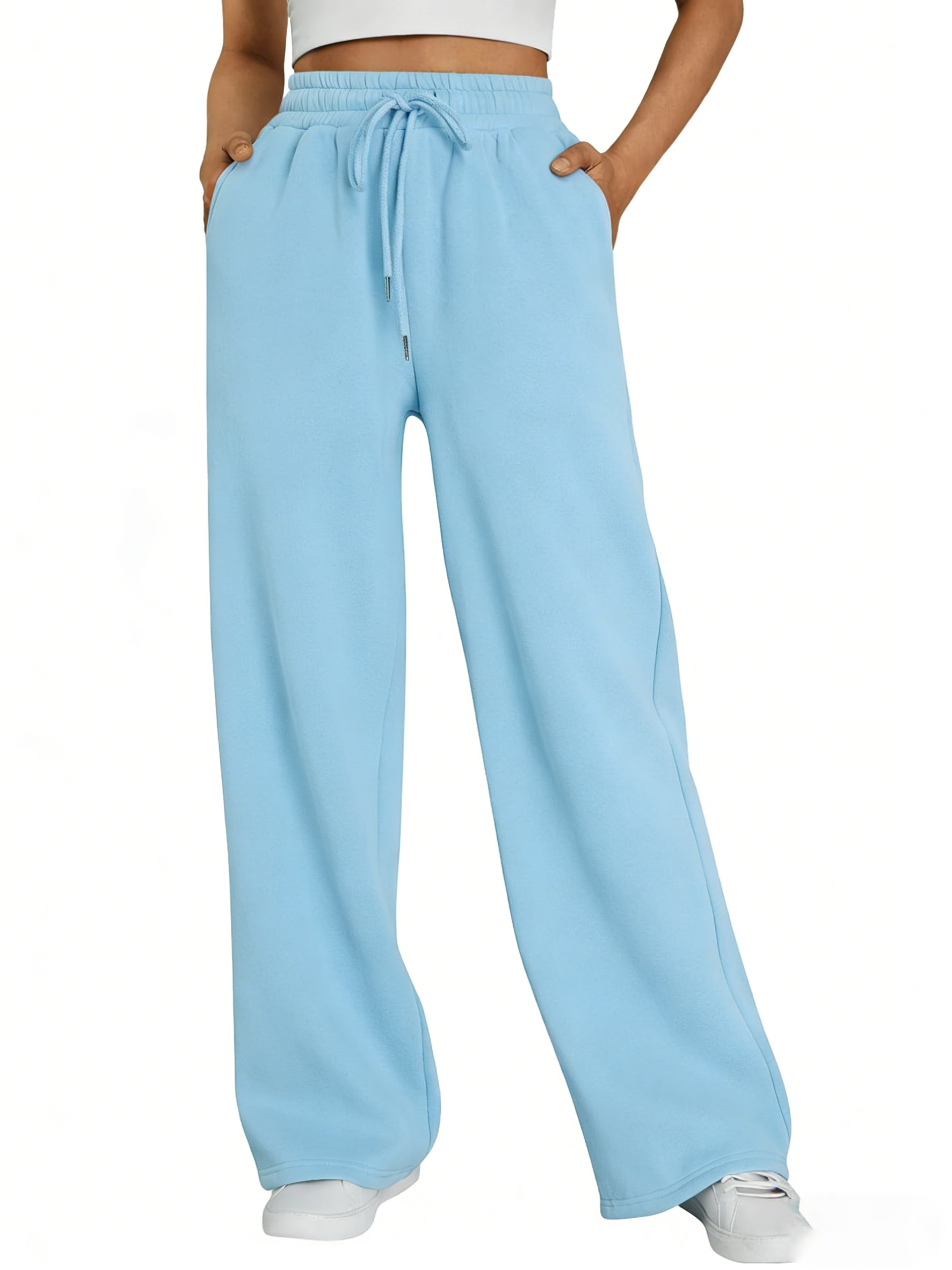 Wijde damesbroeken, Europese en Amerikaanse dames fleece joggingbroeken, tailleband met trekkoord, rechte pijpen, losse, casual dansbroeken