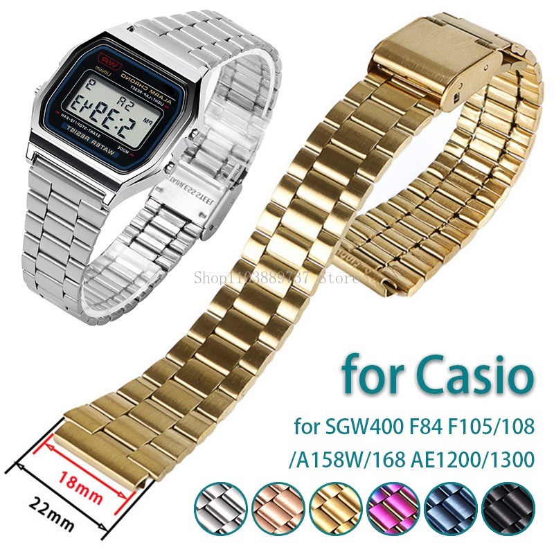 Dla Casio F-91W pasek ze stali nierdzewnej 18mm pasek dla SGW400 F84 F105/108/A158W/168 AE1200/1300 mężczyźni kobiety metalowa bransoletka pas