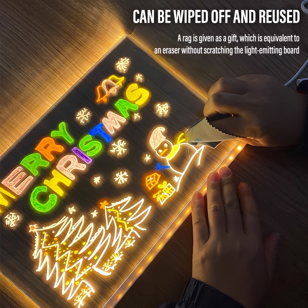 常夜灯付きの消去可能なアクリル掲示板、カラフルな描画ペン、LED、DIY、ライトペインティング、メモ帳、子供への誕生日プレゼント、7本のペン