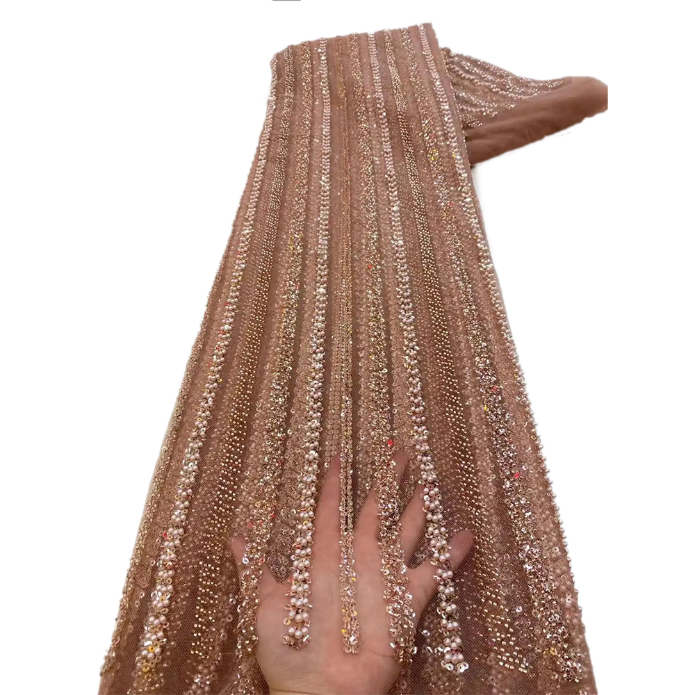 Tecido de Renda Tule Africana Elegante 2026 com Miçangas e Lantejoulas para Costura, Rendas Francesas em Tela de Malha para Vestido de Festa e Casamento