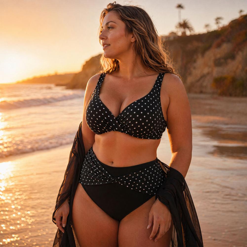 Hong Kong Style Bademode: Bikini-Oberteil mit Überkreuz-V-Ausschnitt und integrierter Stützfunktion, High-Waist Twist-Bikini-Set in Übergröße