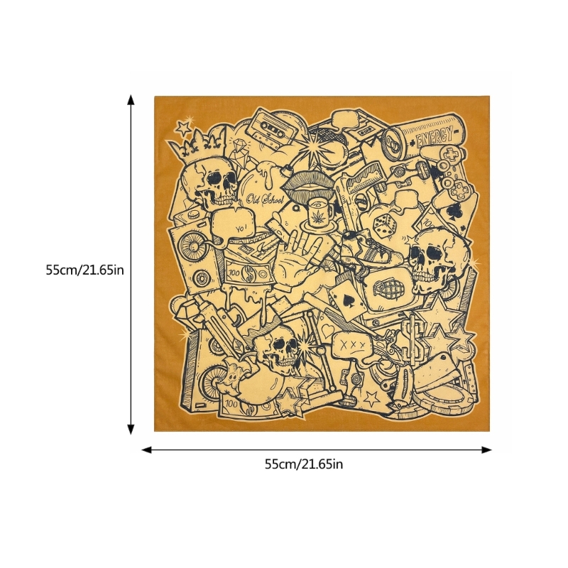 Retro Skull Pattern Bandana Head Scarf for Women Male Square Turbans Head Scarf Lightweight Yellow Street Hip Hop Headscarf