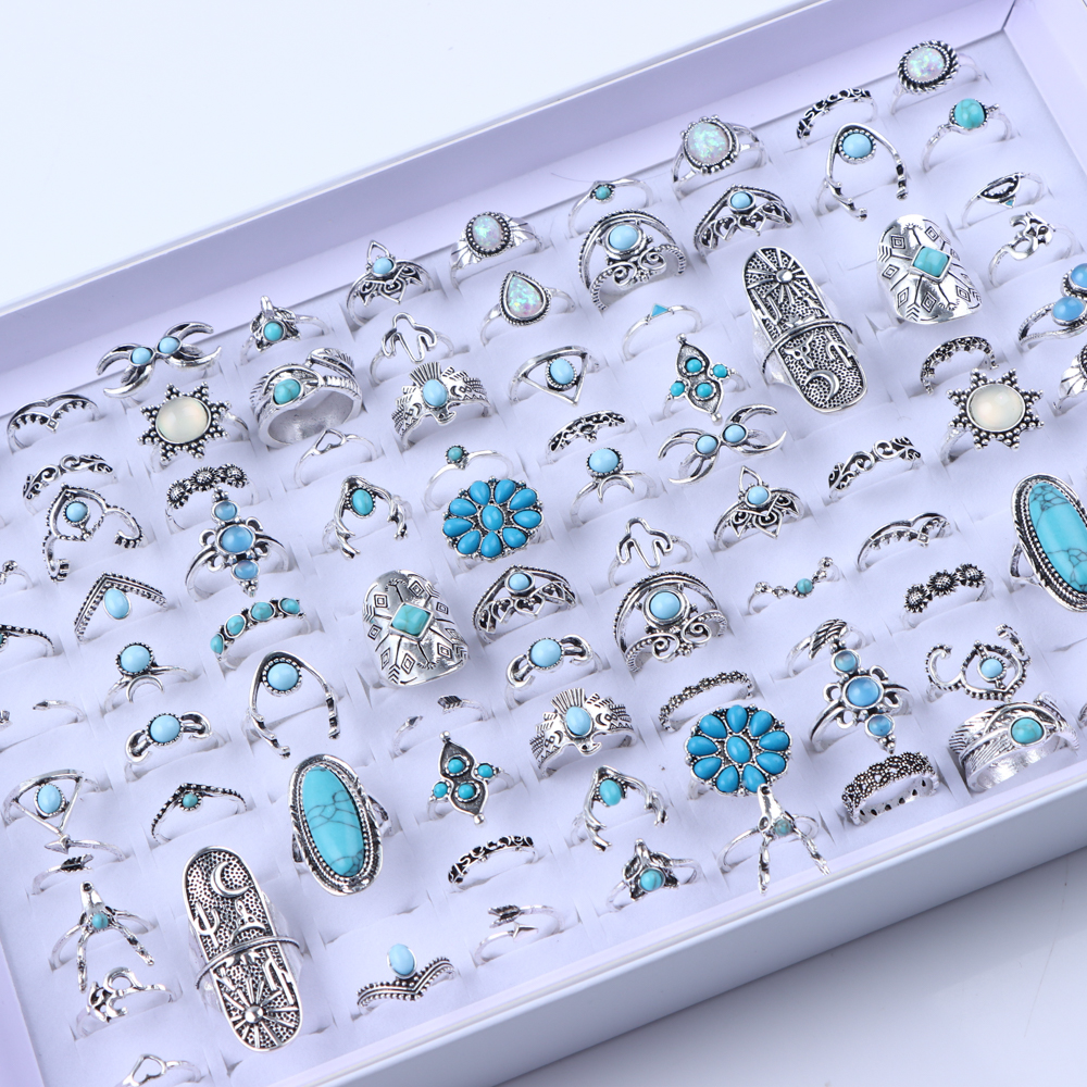 20/30 unids/lote Vintage Boho anillos turquesa de cristal moda mujer estilo de vacaciones Festival diario joyería decoración de fiesta regalos