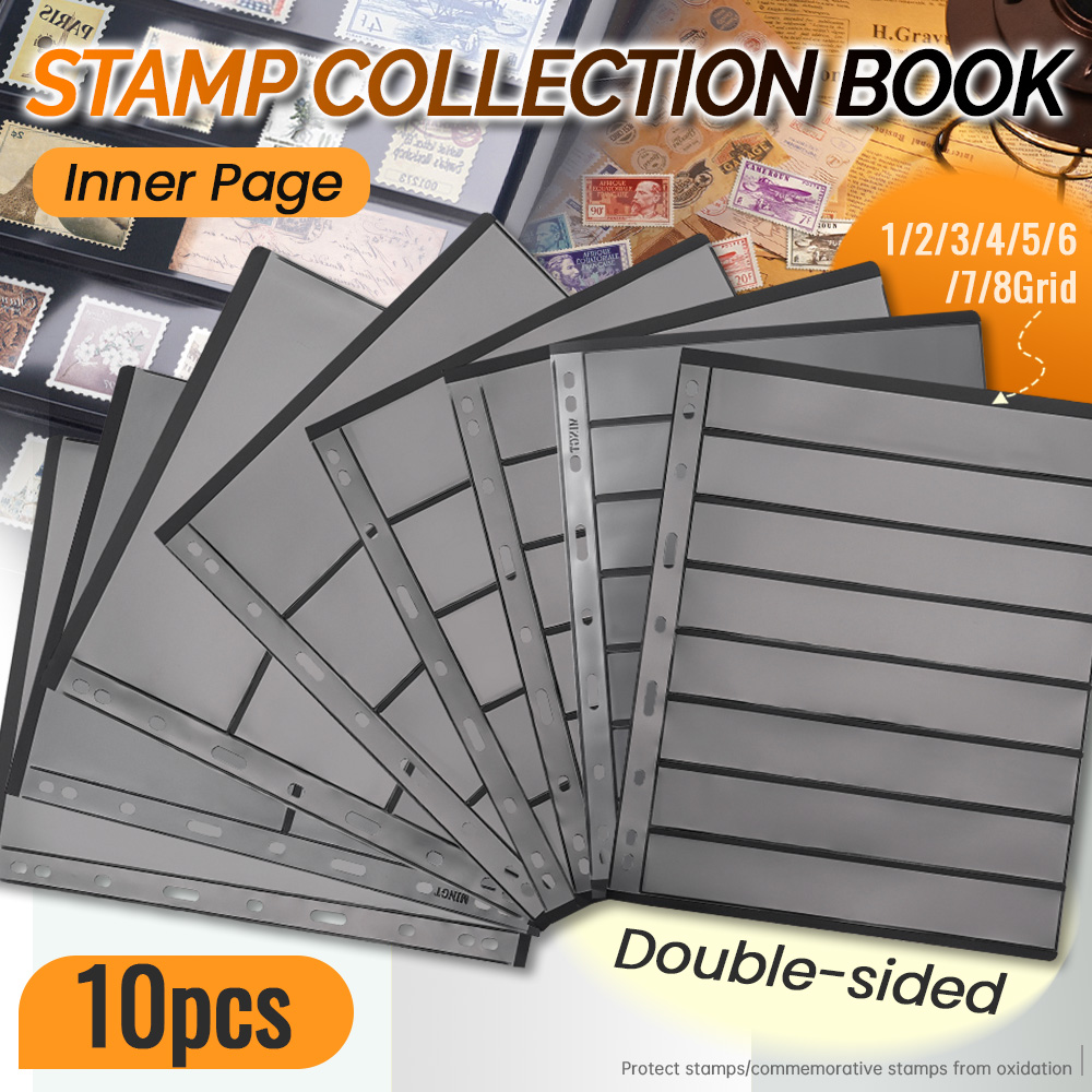 10PC 9-gaats stempelcollectie Zwarte achtergrond Dubbelzijdig collectieformaat Stempelcollectieboekje Stempel binnenpagina Losbladig