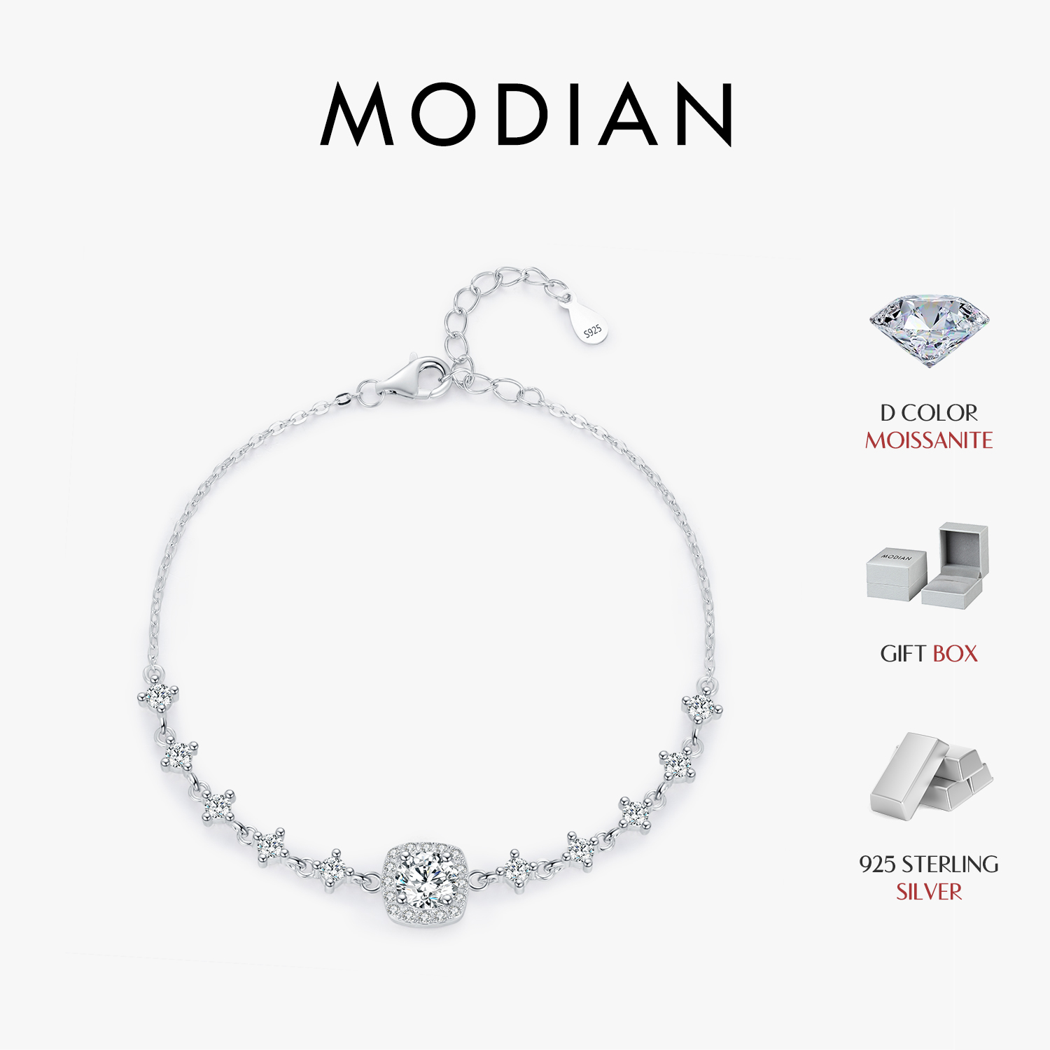 MODIAN 0.8CT D Kleur Moissanite Luxe Armband 925 Sterling Zilveren Halo Armband Voor Vrouwen Bruids Bruiloft Statement Sieraden