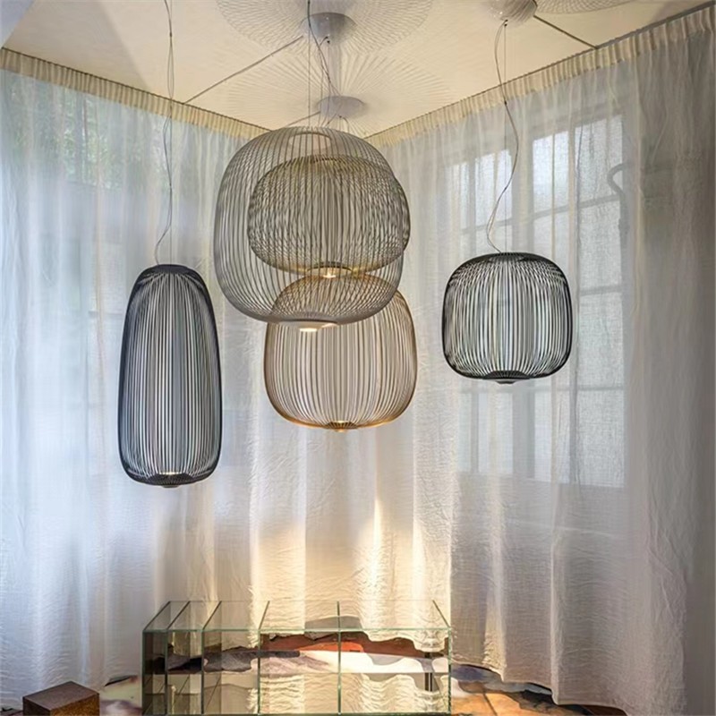 Lampe Suspendue Italienne Minimaliste avec Cage à Oiseaux, Luminaire Décoratif d'Nik, Rayons Patricarini, 1/2