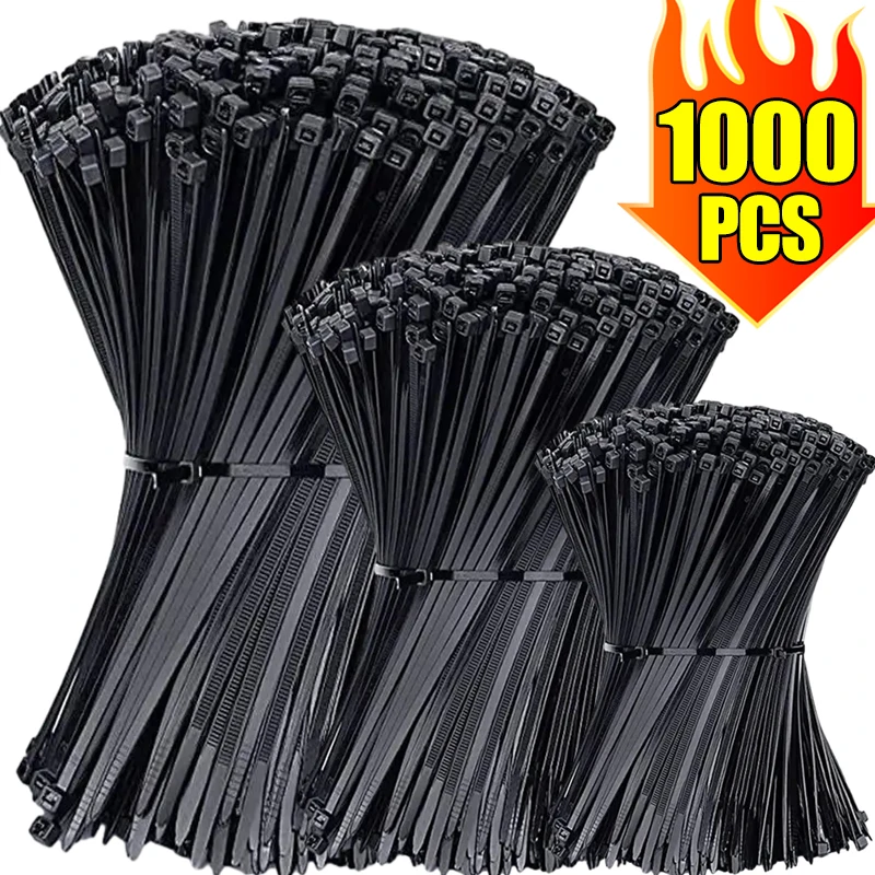 1000/100Pcs NYLON CABLE TIES Self-locking สายไฟสายรัดปรับสายยึด LOOP Home Office ลวด Zip TIES ขายส่ง