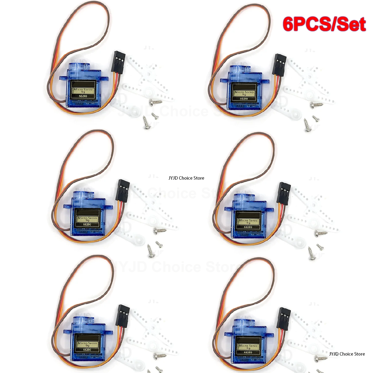 Kit de 6 Micro Servos SG90 9g, Mini Motores Servo com Engrenagem Plástica 180 Graus para Carro RC, Avião e Arduino