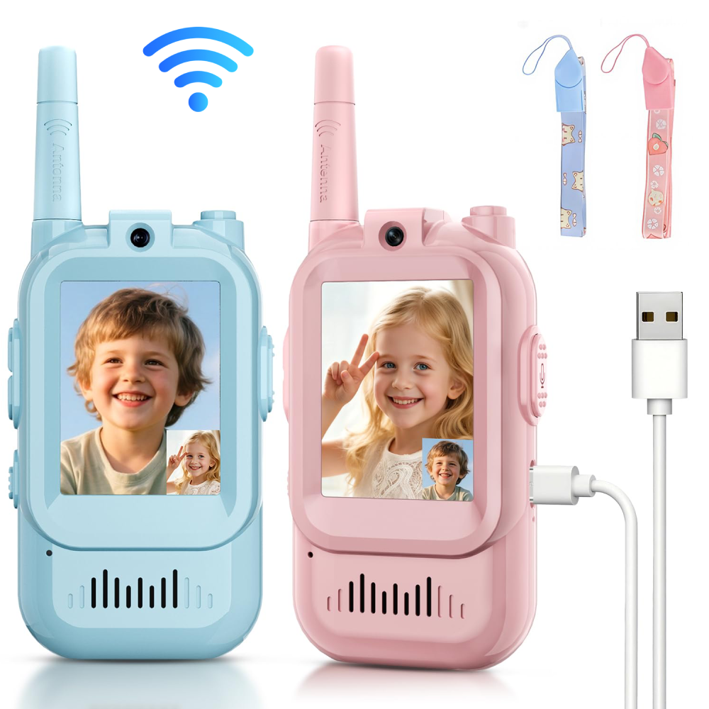 子供用ビデオトランシーバー 2個パック 充電式幼児用おもちゃ 室内キャンプ旅行用 子供向け誕生日プレゼント 3～12歳向け