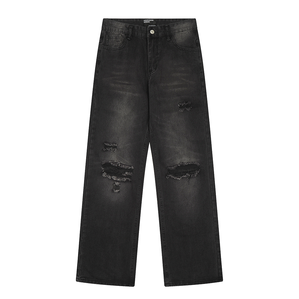 High street lavado angustiado preto baggy jeans para homens em linha reta rasgado vintage solto calças jeans calças de carga de grandes dimensões