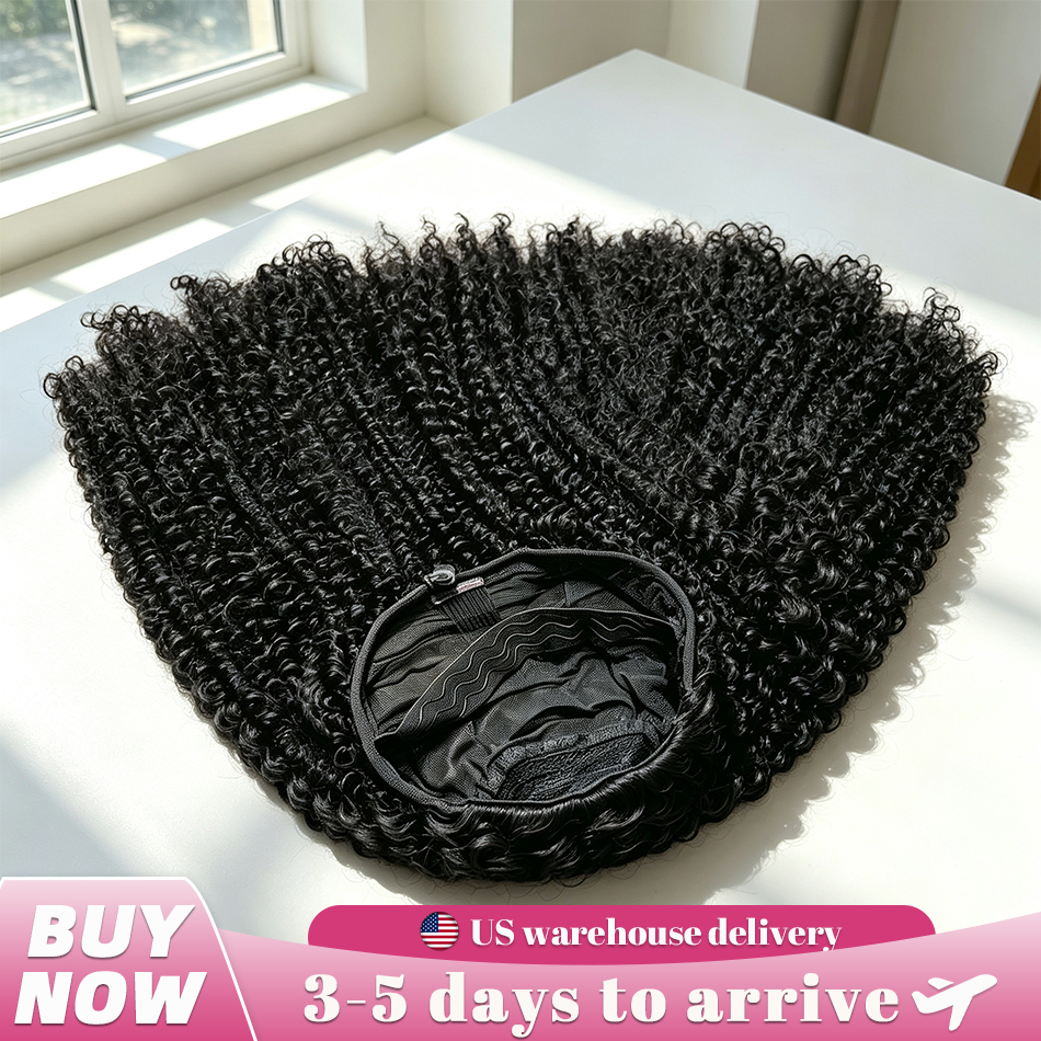Kinky Curly Half Wig van Echt Haar, 220% Dichtheid, 30 Inch, Lijmloze Halfpruiken voor Zwarte Vrouwen, 3-in-1 Ademend Kapje, Trekkoord, Naadloze Omkeerbare Halfpruiken van Echt Haar