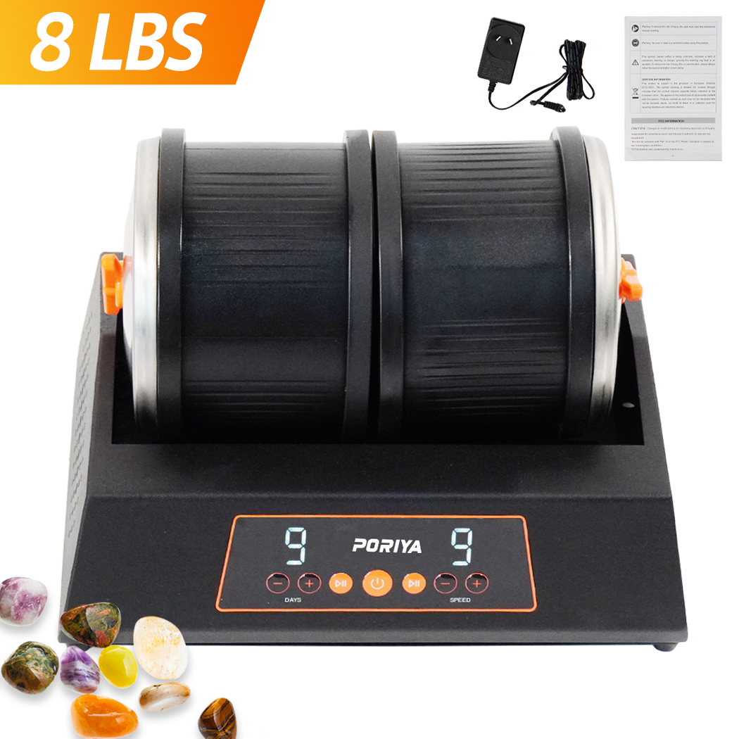 ชุดขัดหิน PORIYA Rock Tumbler 8 ปอนด์ พร้อมเครื่องขัด 9 ระดับความเร็ว ตั้งเวลาได้ 9 วัน แบบสองถัง