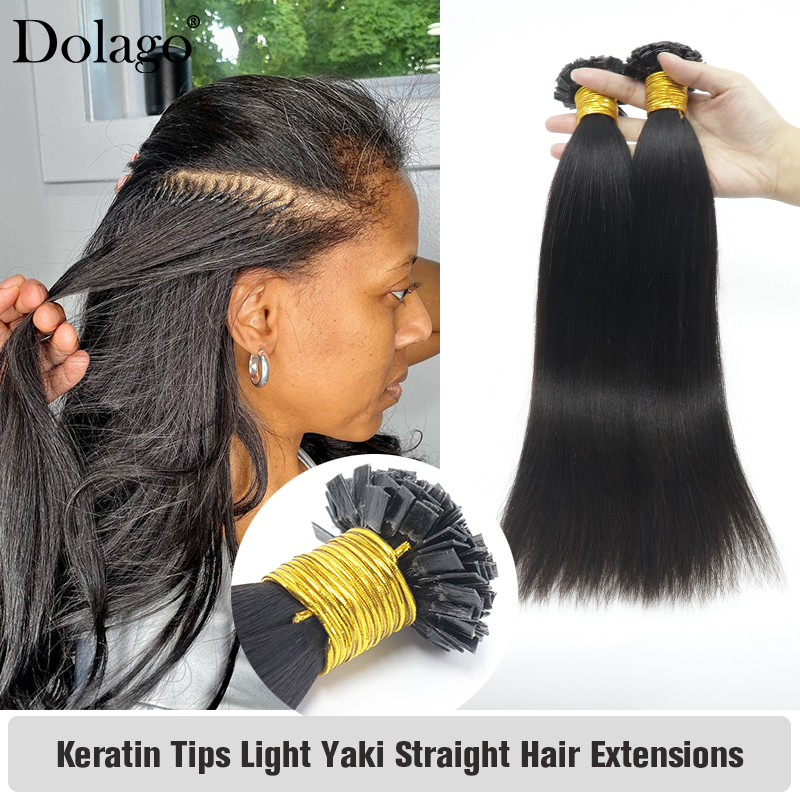 K ponta fusão extensões de cabelo humano queratina yaki feixes de cabelo reto eu ponta microlinks extensões de cabelo preto feminino dolago