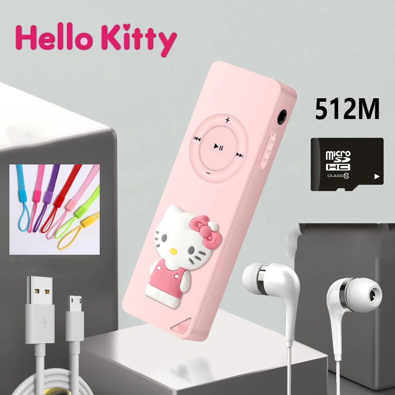 Hello Kitty Mini Mp3 Kawaii Портативный MP3-плеер Симпатичные музыкальные плееры Спортивный Walkman Плеер для электронных книг Слуховые упражнения для бега MP3