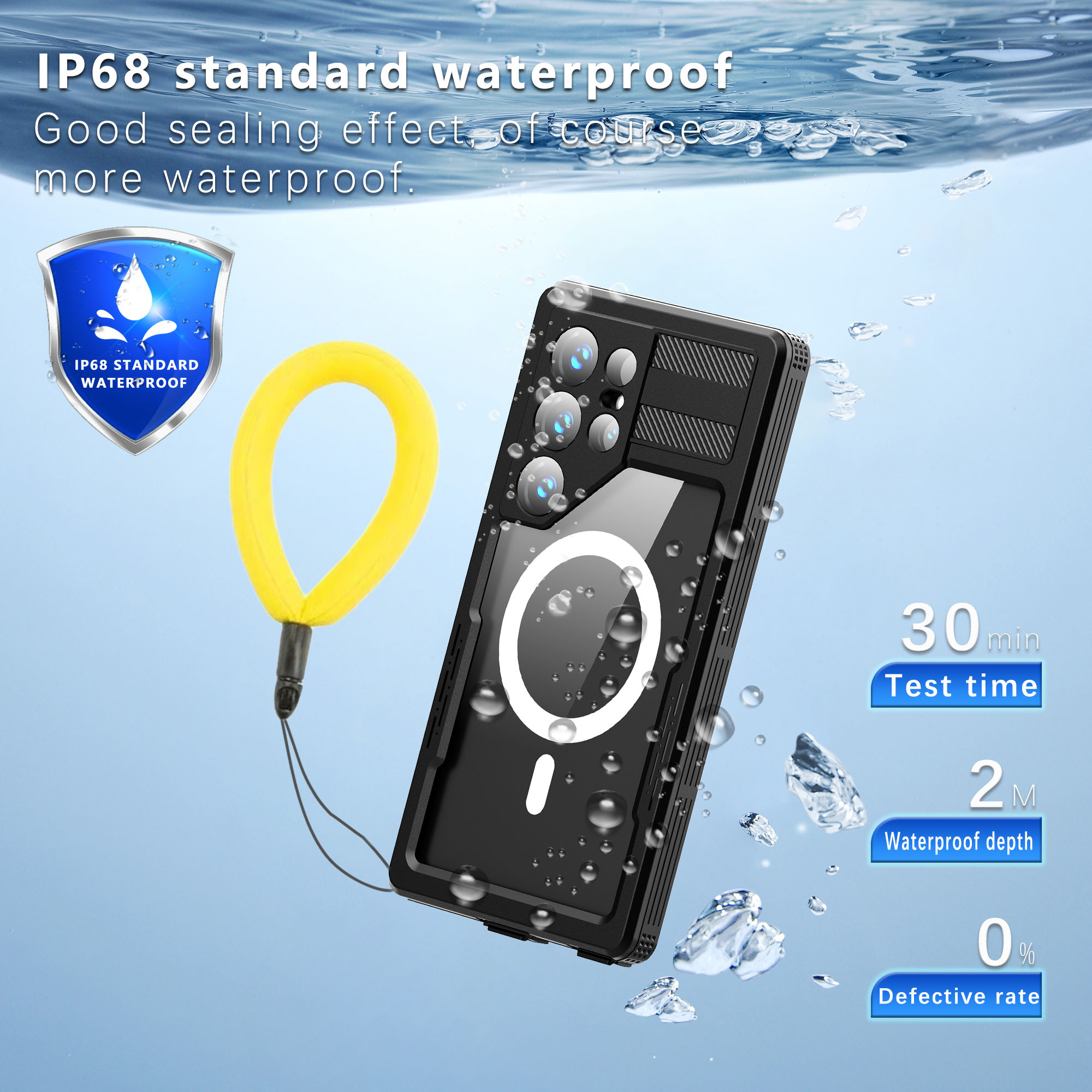 Funda de teléfono impermeable IP68 con cordón magnético para Samsung Galaxy S25 Ultra S24 (Nota: S23 no tiene una característica magnética)