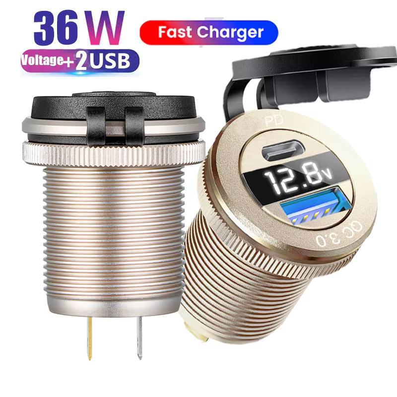 12/24V Dual USB Auto-aansluiting Oplader LED Voltmeter Stopcontact Auto USB-poort Snelle oplader voor RV Boot Marine Truck