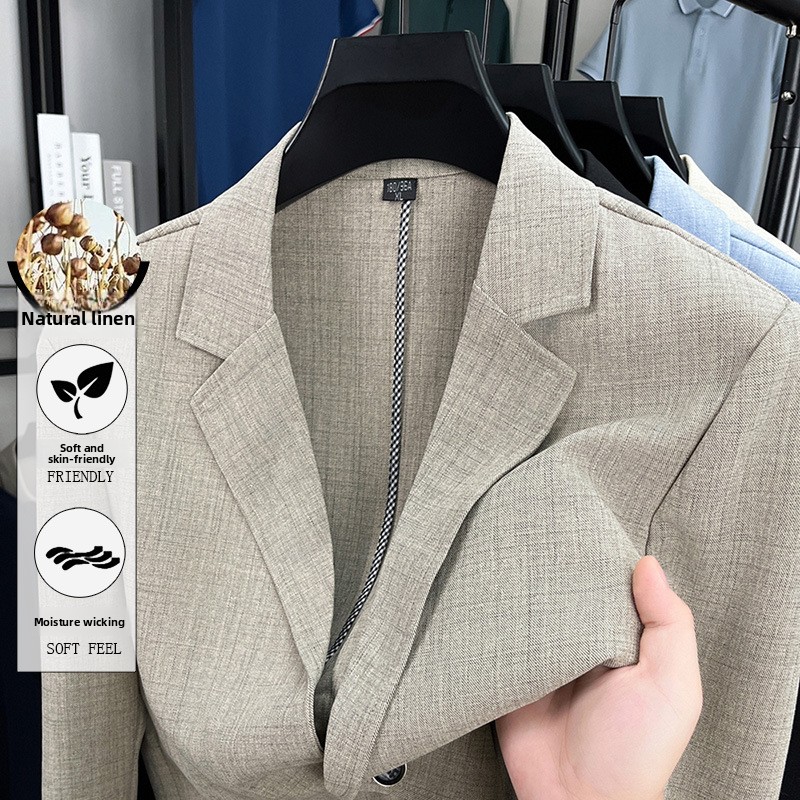 Blazer Masculino 25% Linho, Versátil e Moderno para Viagens, Camping, Casamentos, Eventos e Uso Casual, Estilo Coreano