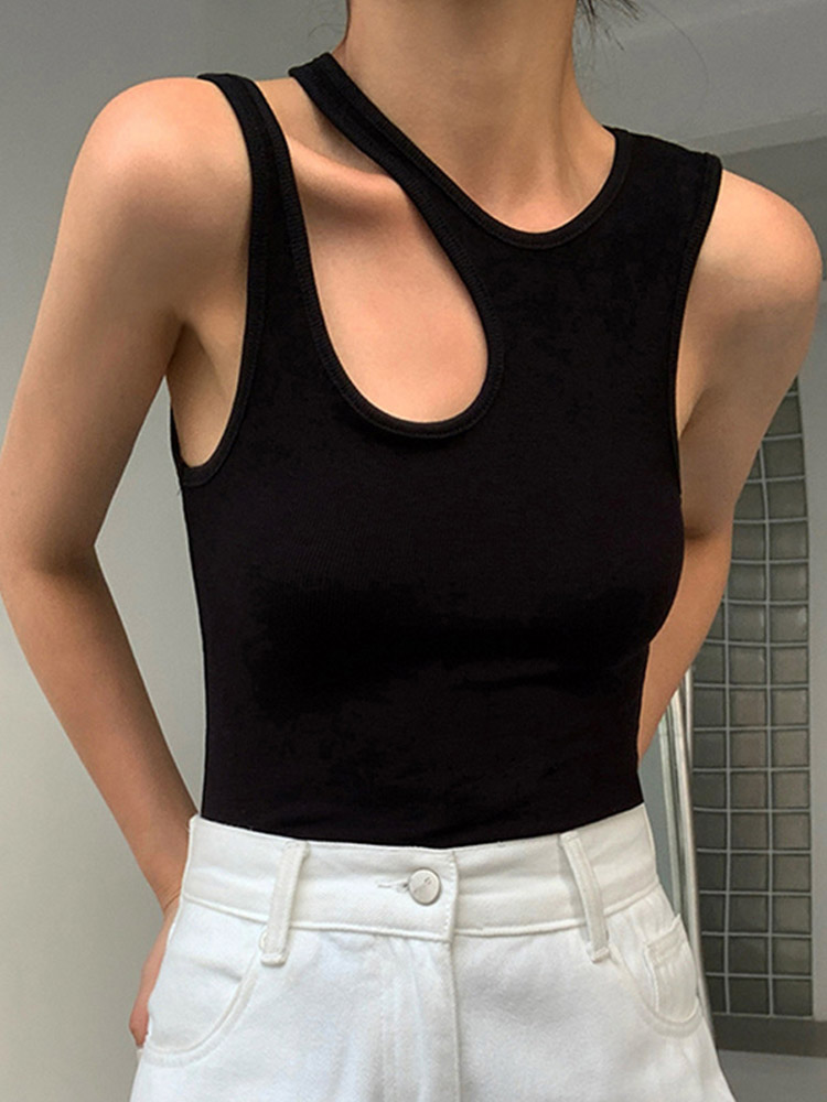 Camiseta informal y2k blanca recortada para mujer, camisetas ajustadas sin mangas, ropa para mujer, top corto de moda de verano 2024