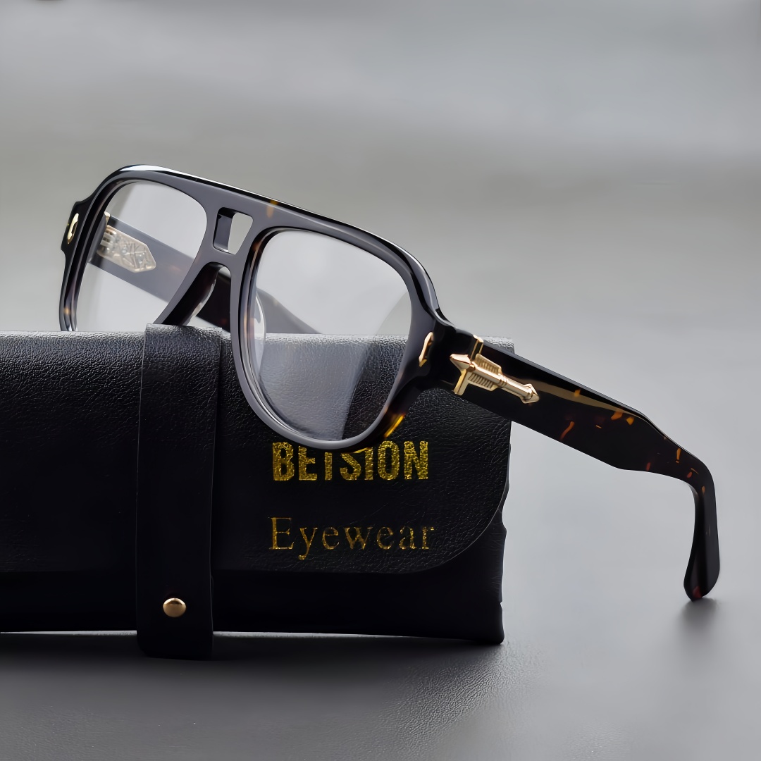 Óculos de Grau BETSION Vintage Fashion com Armação Grande Quadrada de Acetato 54mm Unissex com Ponte Dupla para Lentes de Prescrição