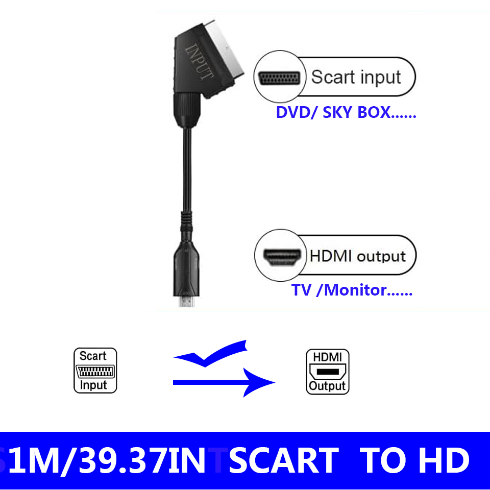 Convertisseur Audio vidéo compatible péritel vers HDMI 1080P, adaptateur de Signal AV, récepteur pour HDTV Sky Box STB TV DVD avec câble d'alimentation