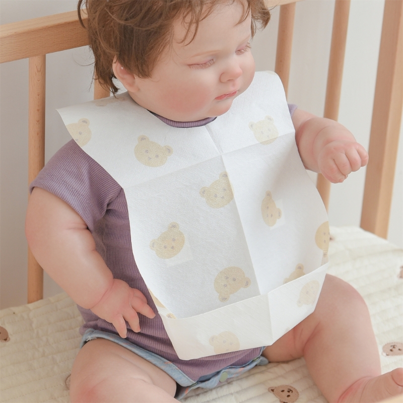 50-Pack Disposable Bibs สําหรับทารกอายุ 6 เดือนถึง 2 ปีการ์ตูนหมี Feeding Bib สําหรับเด็กผู้หญิงไม่ทอ Drool ผ้าเช็ดตัว