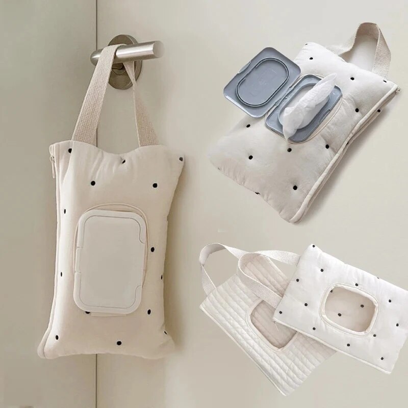 Carrinho de bebê pendurado saco dos desenhos animados do bebê viagem portátil molhado papel toalha armazenamento bolsa bonito ponto listrado simples saco com zíper