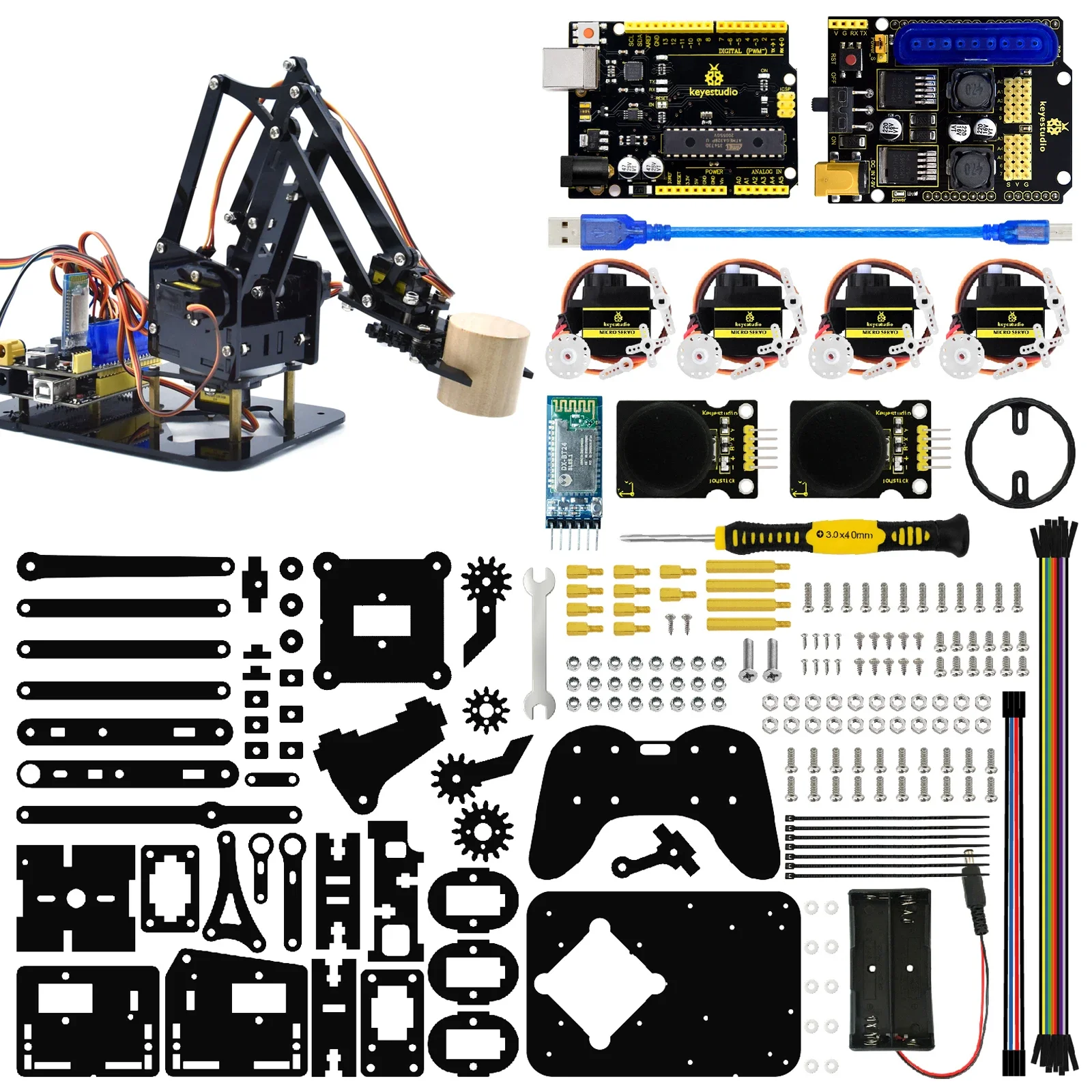Keyestudio 4DOF แขนหุ่นยนต์ชุด PS2 Mechanical Claw สําหรับ Arduino STEM การเขียนโปรแกรม DIY Robotics Project
