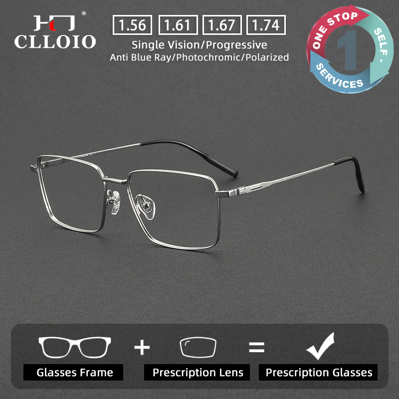 CLLOIO Business Full Frame Pure Titanium Glasses Men Square Reading Glasses Anti Blue Light Prescription Customization Eyeglass