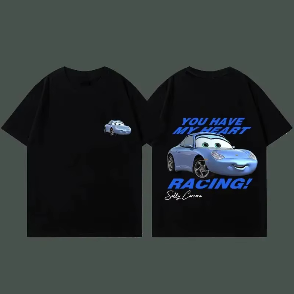 Kaus Disney Aksesori Musim Panas Kaus Atasan Pasangan Katun Lucu Pakaian Pria Wanita Sally I'm Lightning Cars Mcqueen Kaus Grafis