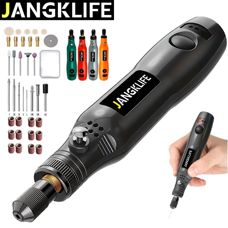 JANGKLIFE Kit di utensili rotanti a batteria USB Penna per incisione del legno Fai da te per gioielli Mini trapano wireless in metallo e vetro