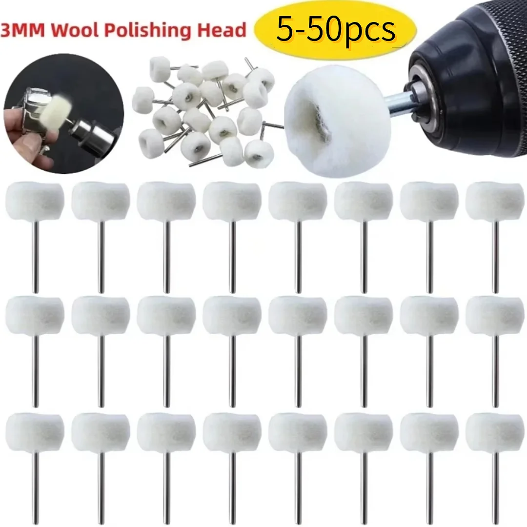 5-50 sztuk Mini wełniana głowica polerska 3mm Shank tarcza polerska wiertarka obrotowa szczotka ścierna ręczne narzędzia do szlifowania polerowanie 2025